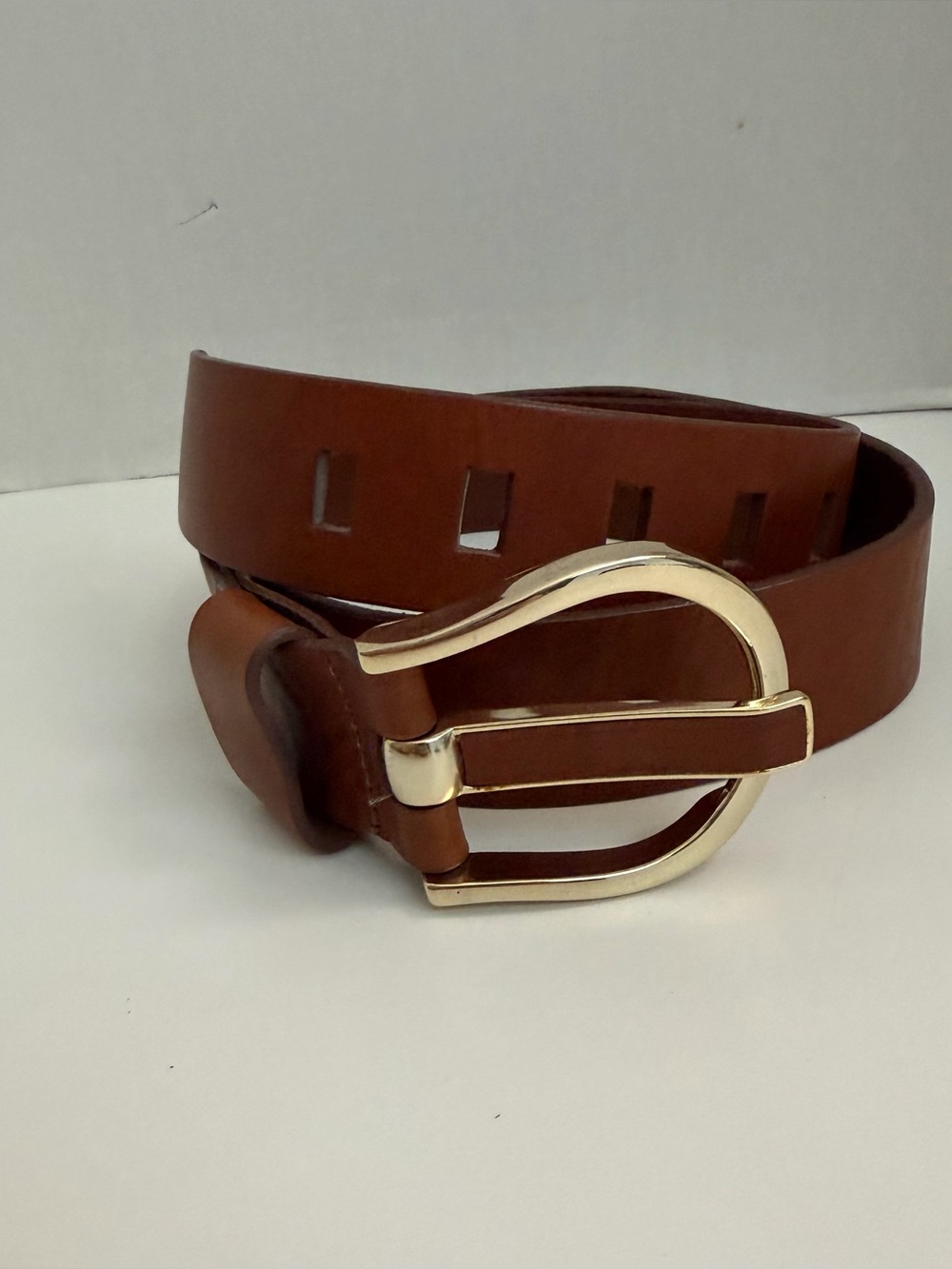 Banana Republic Belt Leather Metal Buckle Square Classic Brown Camel Gold